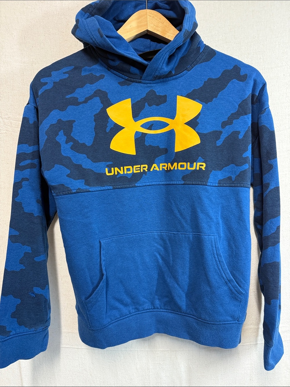 Under Armour Blue Camo Crewneck Hoodie with Yellow Logo